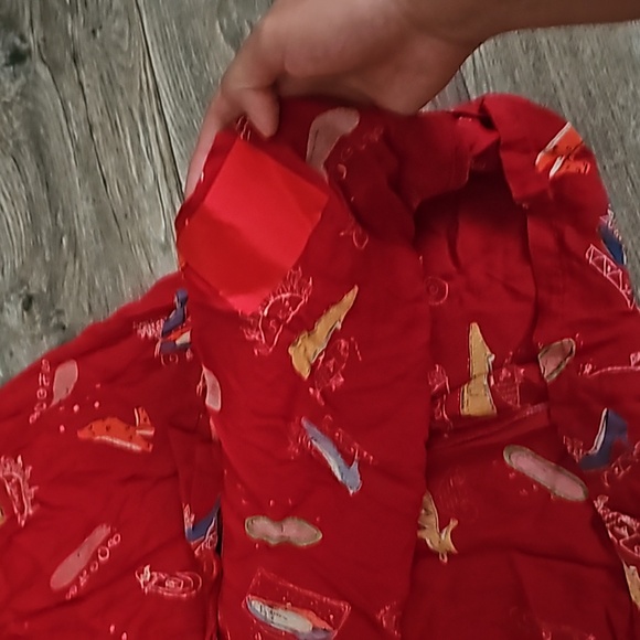Vintage Button Down dress medium red shoe- print pockets lightweight ♥️ B1 - Picture 5 of 8